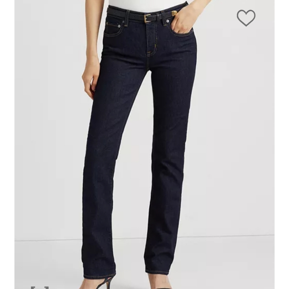 Lauren Ralph Lauren Dark Rinse Super Stretch Straight Leg Mid Rise Jeans 14P NWT